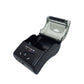 Portable thermal ticket printer with open paper bay, black housing and control panel.