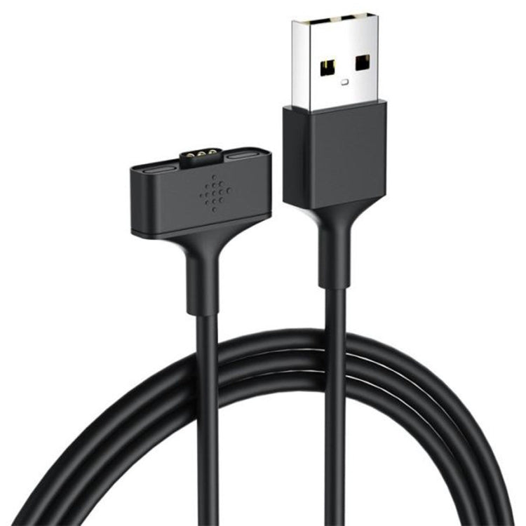 Black USB-A watch charging cable with coiled cable and charging dock