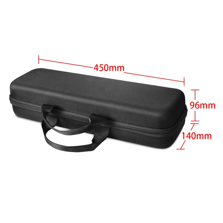 Black hard-shell storage case with carrying handle, 450×140×96 mm dimensions