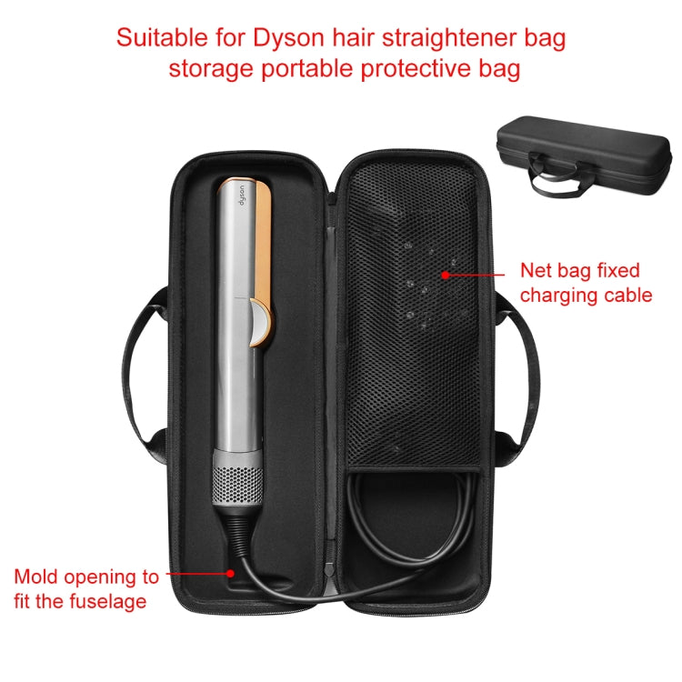Black protective straightener storage bag with mesh panel and molded cable opening