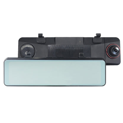 Black rearview-style car dash cam with front screen and lens module