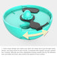 Top view of turquoise cat treat tumbler with internal maze and rotating track components