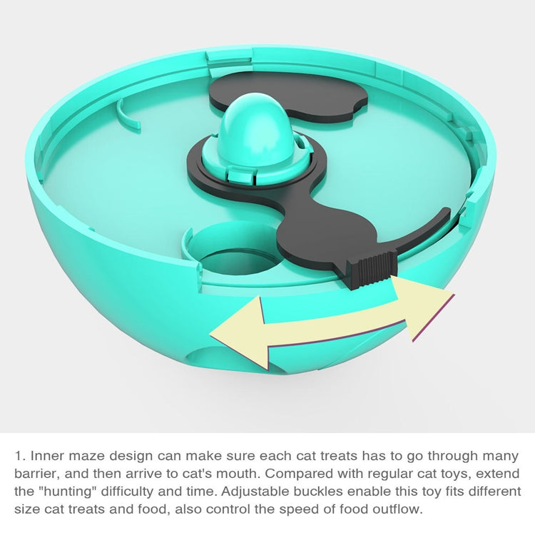 Top view of turquoise cat treat tumbler with internal maze and rotating track components
