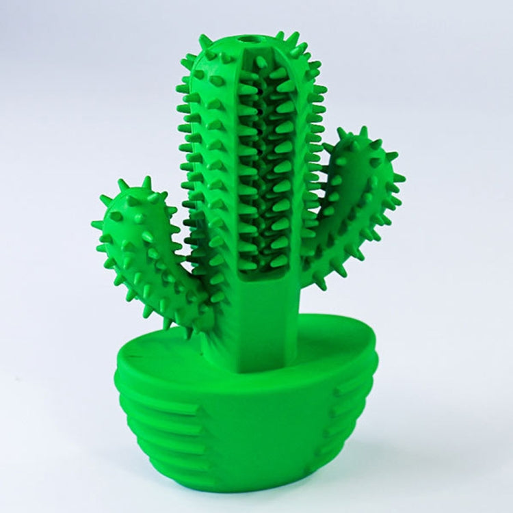 Green spiked cactus-style dog dental toy with upright brush arms and round base