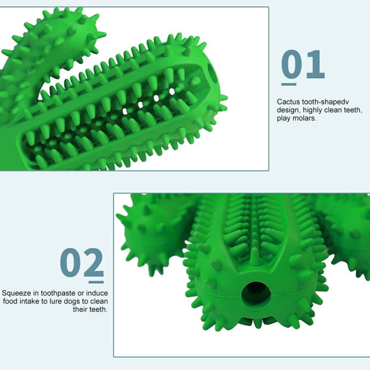 Green cactus-tooth shaped dog dental toy with bristle rows for cleaning