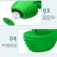 Green dog dental toy with white click button and grooved non-slip base