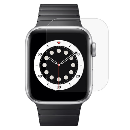 Tempered glass screen protector film on black Apple Watch with sport band