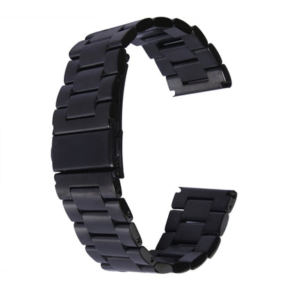 Black metal link watch band with classic buckle, curved bracelet links