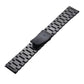 Black metal watch band with classic buckle, striped links and matte clasp