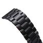 Black metal watch band with classic buckle, wide links with brushed center