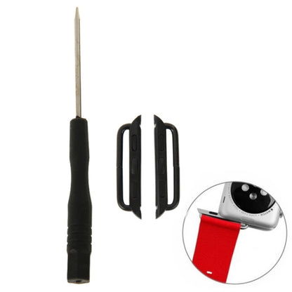 Black metal Apple Watch strap connector buckle set with screwdriver tool