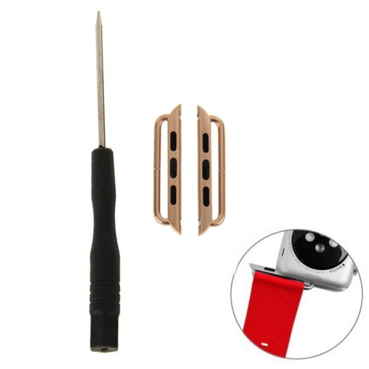 Rose gold metal Apple Watch strap connector buckle set with screwdriver tool