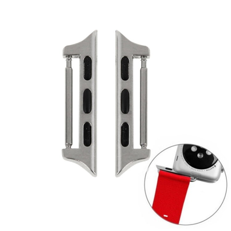 Silver metal watch strap connectors with black oval cutouts, two-piece set