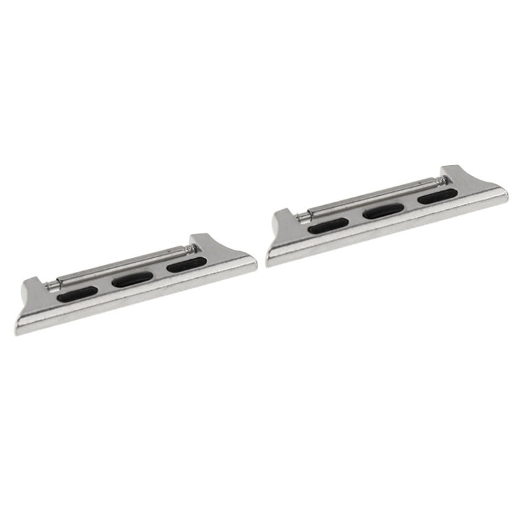 Silver metal watch strap connectors, side view with multiple adjustment slots