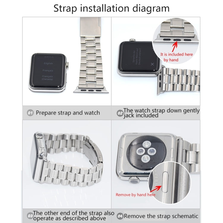 Silver metal watch strap connectors installation diagram, step-by-step