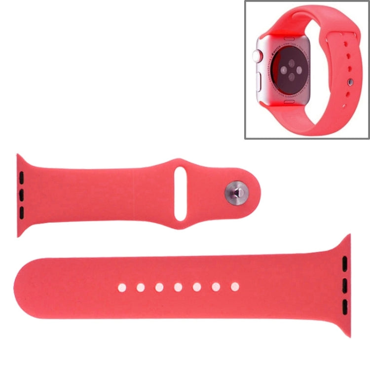Pink rubber watch band with pin-and-tuck closure and hole rows for Apple Watch 42mm