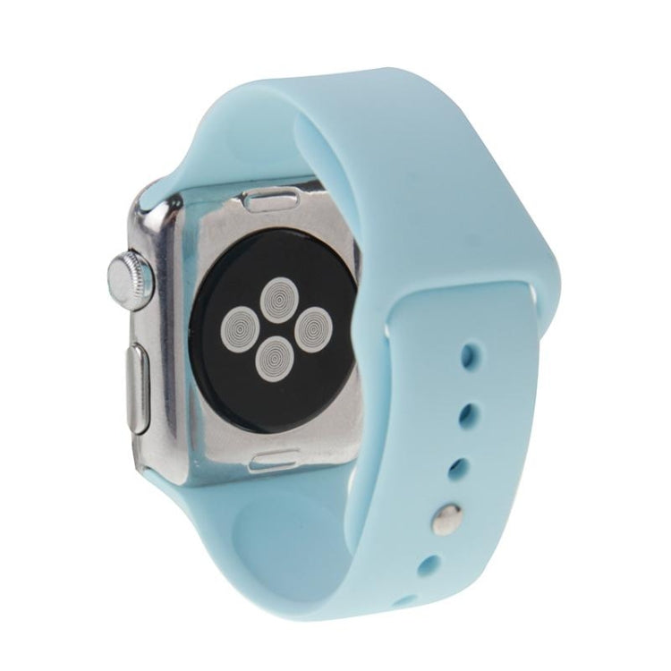 Light blue rubber Apple Watch band with pin-and-tuck closure and row of holes