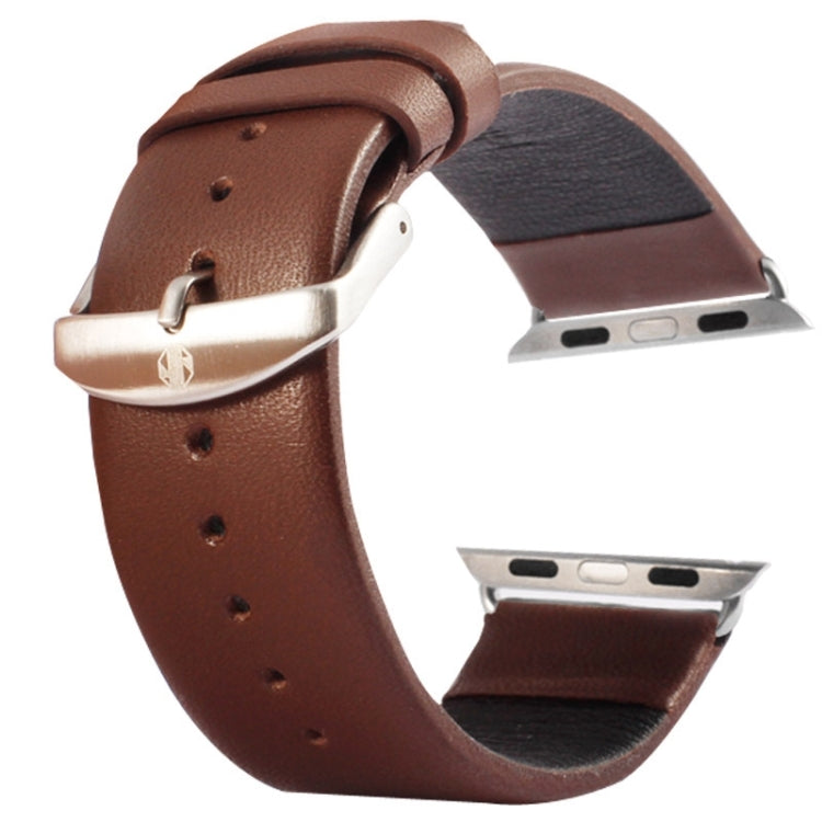 Coffee brown leather watch band with perforations and silver connector ends for Apple Watch