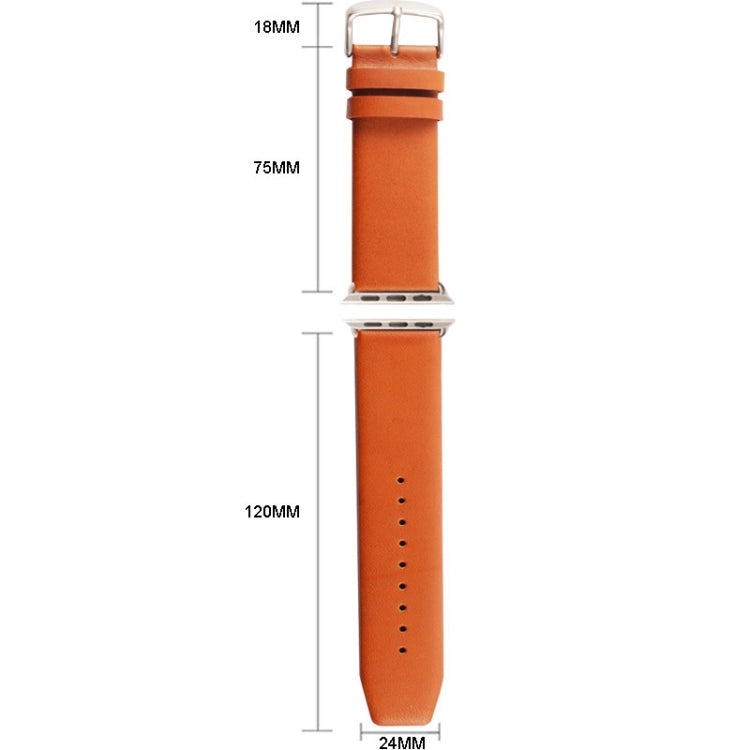 Coffee leather Apple Watch 42mm band dimensions with silver clasp, perforated strap