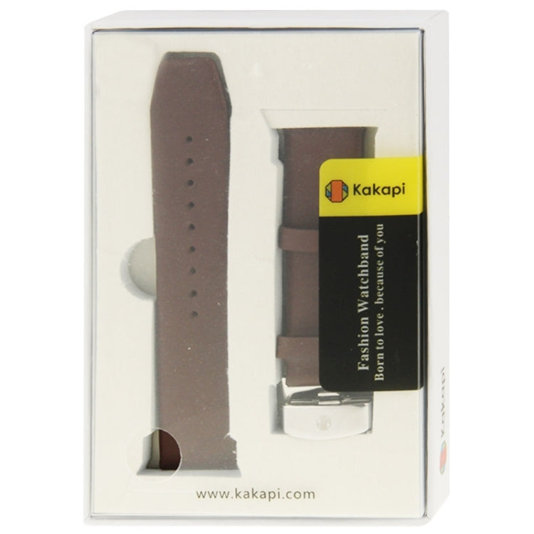 Kakapi leather watch band packaging with coffee brown band and connector clips inside