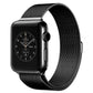 Black milanese loop Apple Watch band with magnetic clasp on black watch