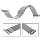 Silver milanese loop watch band with magnetic clasp and connector, flat view