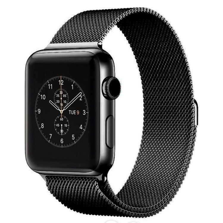 Black Milanese loop magnetic watch band for Apple Watch with metal clasp