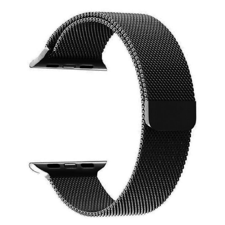 Black Milanese loop magnetic watch band with connector side profile