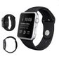 Black rubber Apple Watch band with metal pin buckle and perforated strap holes