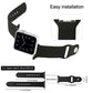 Black rubber Apple Watch band with pin buckle, perforated holes, adjustable strap
