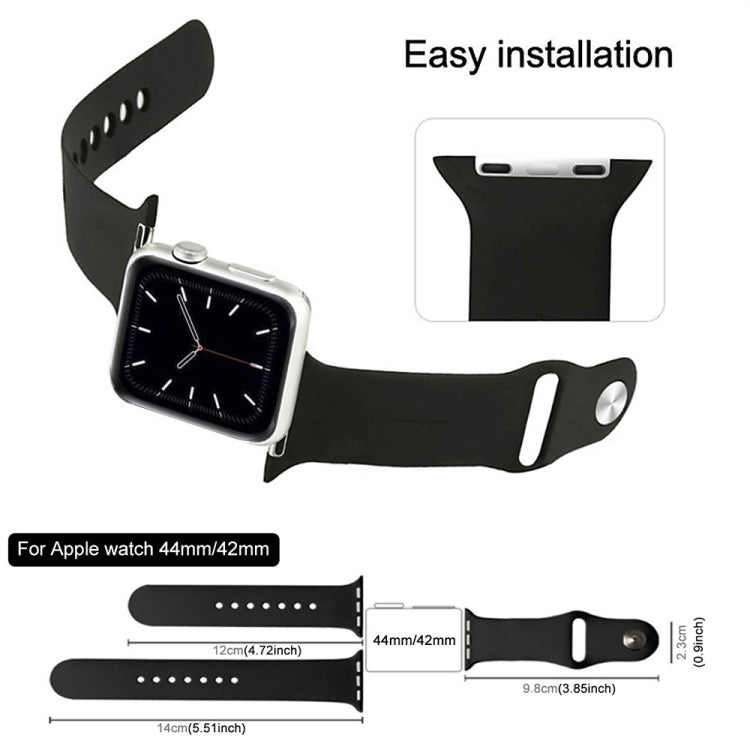 Black rubber Apple Watch band with pin buckle, perforated holes, adjustable strap