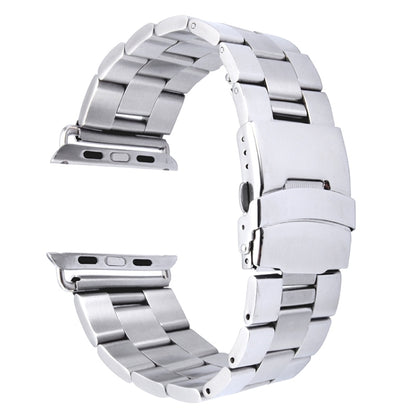 Stainless steel watch band with classic buckle and link bracelet, silver metal finish