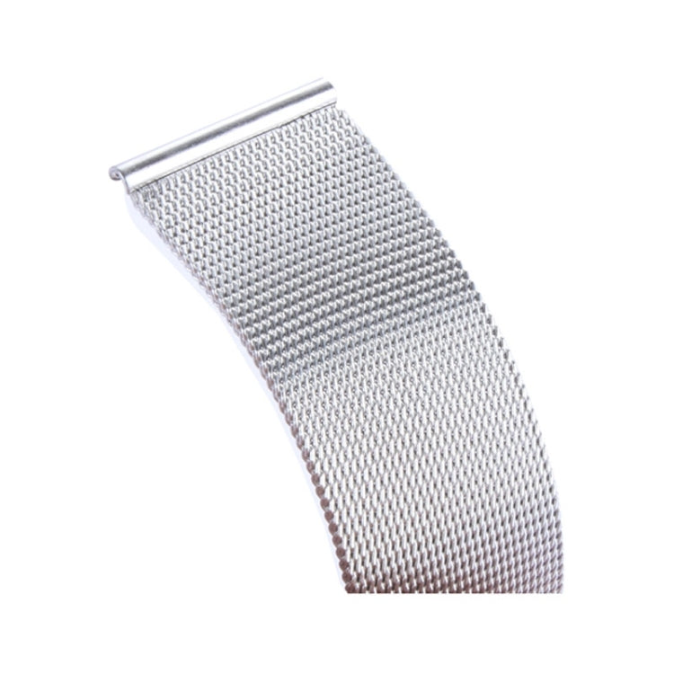 Silver Milanese watch band end with folded clasp tab