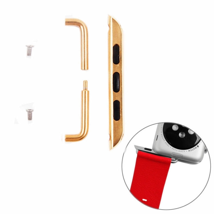 Gold metal Apple Watch strap connector links with clasp, includes screws