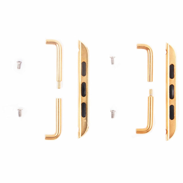 Set of gold metal strap connector buckles with mounting screws