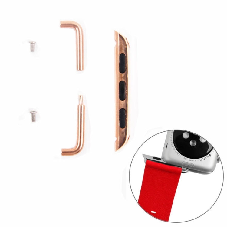 Rose gold metal Apple Watch strap connector links with clasp, includes screws