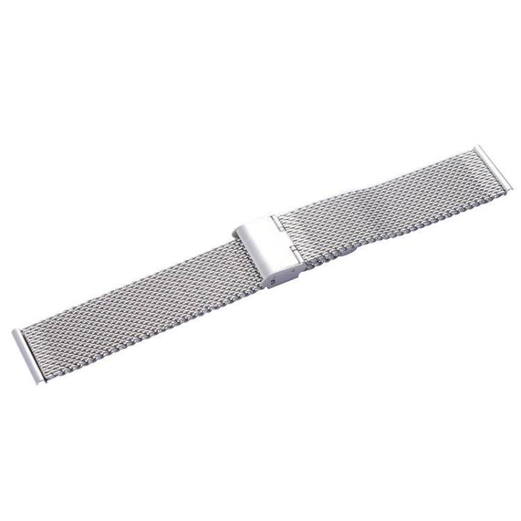 Stainless steel Milanese watch band, silver mesh with folding clasp and loop