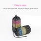 Microfiber yoga blanket rolled and stored in a drawstring carry bag