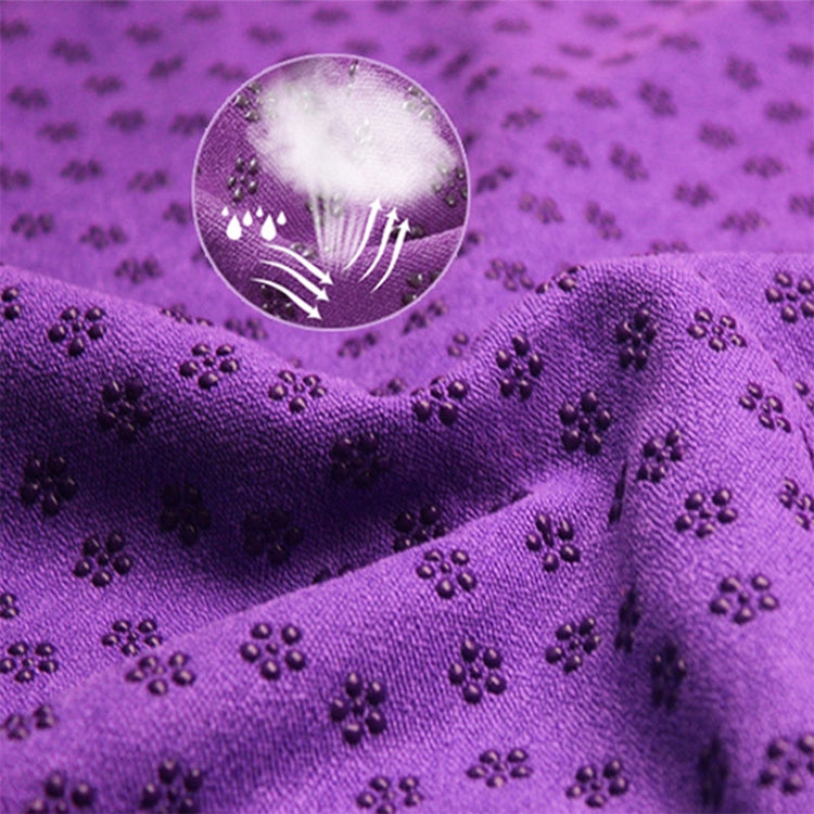 Purple microfiber yoga blanket surface with embossed dot and paw-print pattern