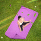 Purple patterned microfiber yoga blanket laid flat, leaf print design visible
