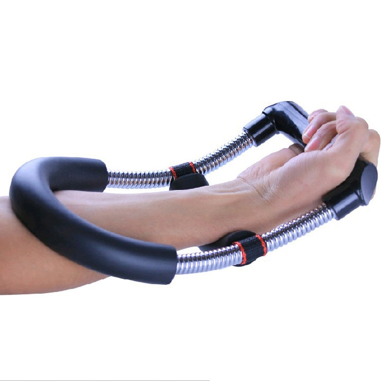Wrist strength exerciser with black foam handles and dual chrome springs, red band detail