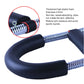 Wrist strength trainer with thick black foam grips and chrome springs wrapped with red fabric