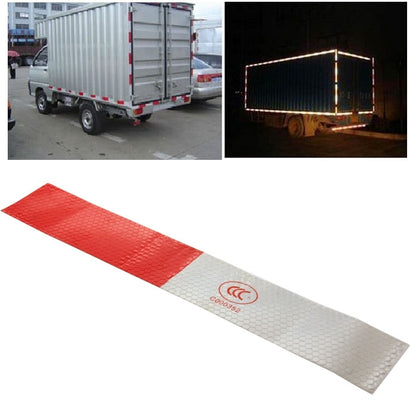 Reflective red-and-silver warning truck strap sticker with CCC logo