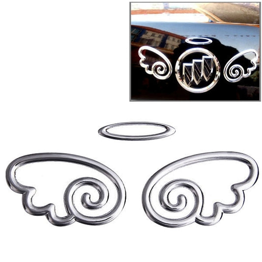 3D car sticker set with silver swirl wing shapes, three-piece design
