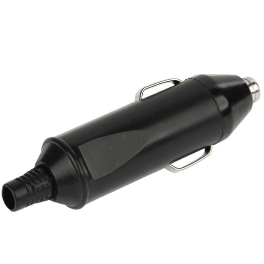 Black cigarette lighter plug side view with metal tip plate and 10A fuse.