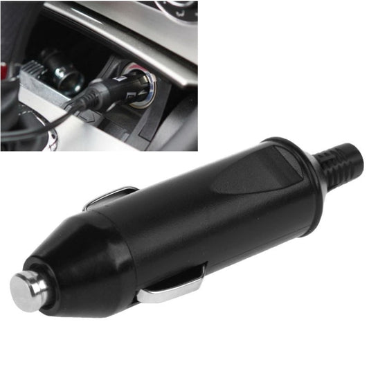 Black cigarette lighter plug with metal tip and built-in 10A fuse.