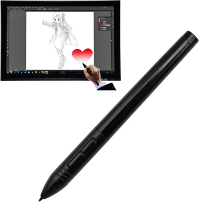 Black rechargeable digital stylus pen with pointed tip and side buttons