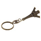 Bronze Eiffel Tower keychain with long bar and split ring, engraved details