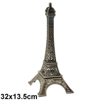 Dark metallic Eiffel Tower model with arched base and detailed lattice