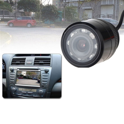 Car rear view camera with black housing, LED lens ring, and mounting cable